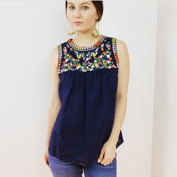 J. Crew Tops - J. Crew Embroidered Linen-Cotton Tank Top